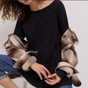 Anthropologie Maeve Opal Ribbed Tunic Sweater Women's Small Black Long Sleeve